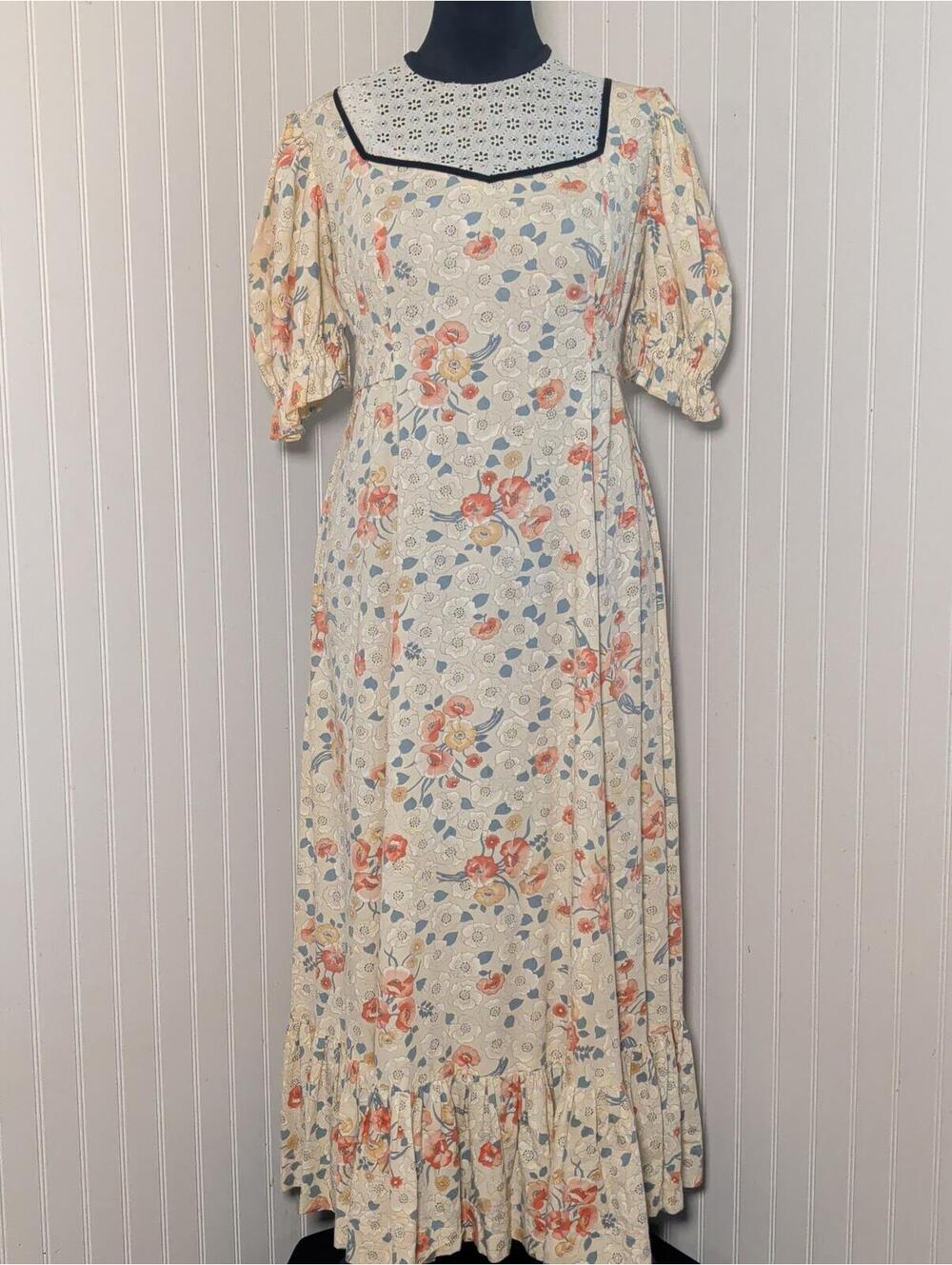 Vintage Floral Puff Sleeve Handmade OOAK Maxi Dress Cottagecore Size 12/14